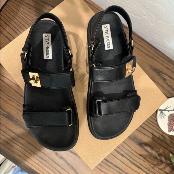 Steve Madden Mona Black Platform Sandals with Sturdy Sole - Picture 5 of 7